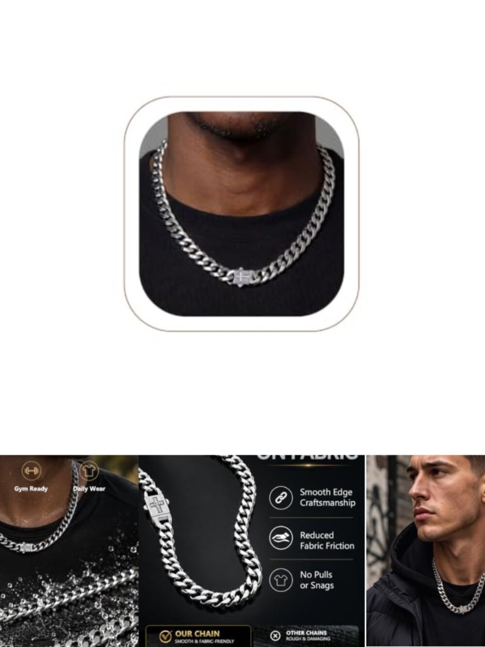 Mens Cuban Link Chain Necklace 316L Stainless Steel 18-30 Inch